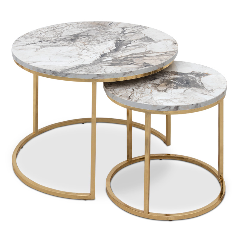 Gary Megapap Mdf/metallic coffee tables in beige marble effect - gold color 65x65x44cm.