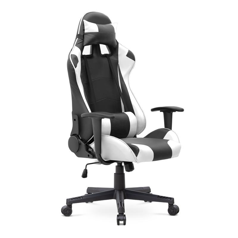 Alonso Megapap PU leather office gaming chair in white - black color 67x70x125/135cm.