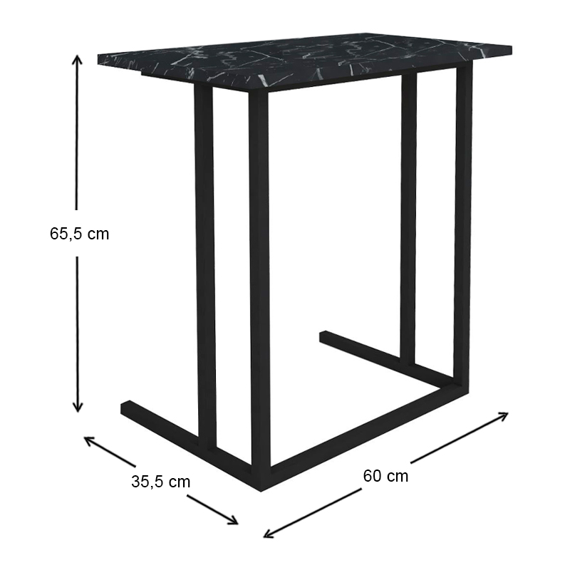 Βοηθητικό τραπεζάκι Jango Megapap μεταλλικό - μελαμίνης χρώμα μαύρο εφέ μαρμάρου 60x35,5x65,5εκ.