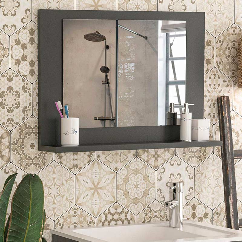 Devlin Megapap melamine bathroom mirror in anthracite color 60x10x45cm.