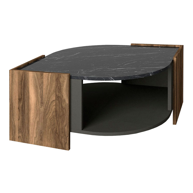 Marbel Megapap melamine coffee table in walnut - black marble effect color 75x75x40cm.