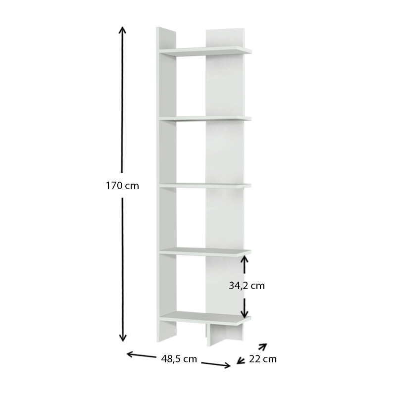 Βιβλιοθήκη μελαμίνης Perla Megapap χρώμα λευκό 48x22x170εκ.