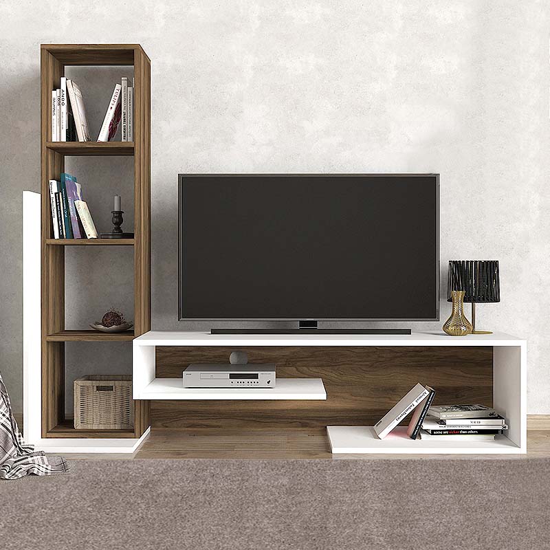 Bend Megapap melamine TV unit in white - walnut color 153,6x39x131cm.