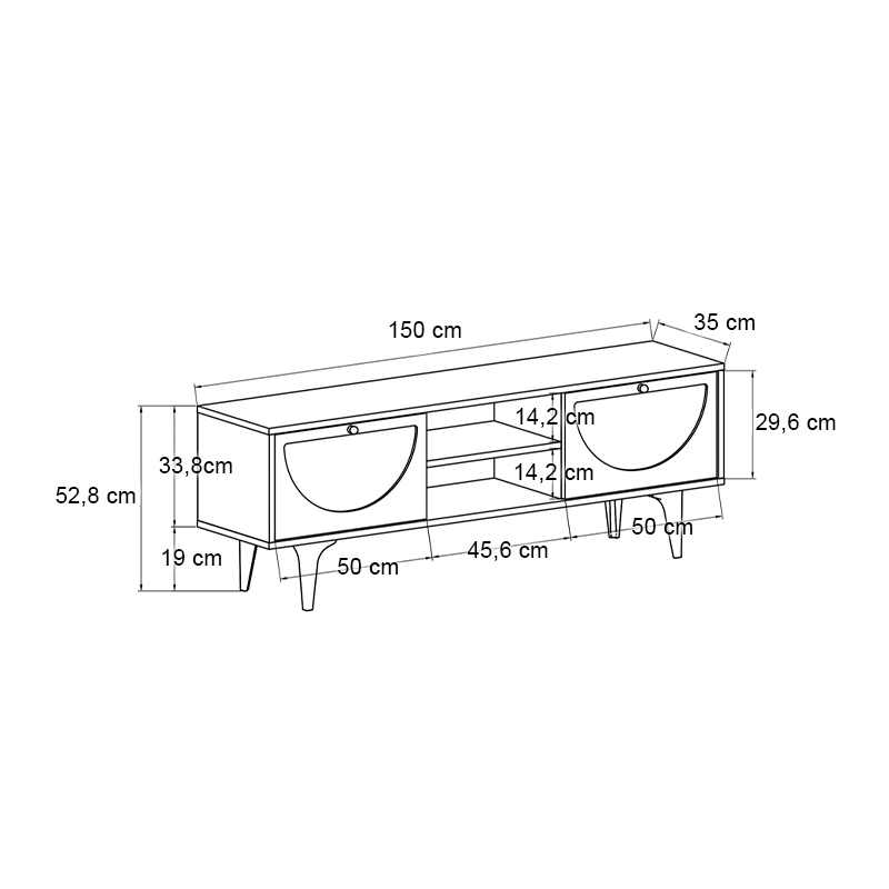 Έπιπλο τηλεόρασης Aureta Megapap χρώμα λευκό - sapphire oak 150x35x52,8 εκ.