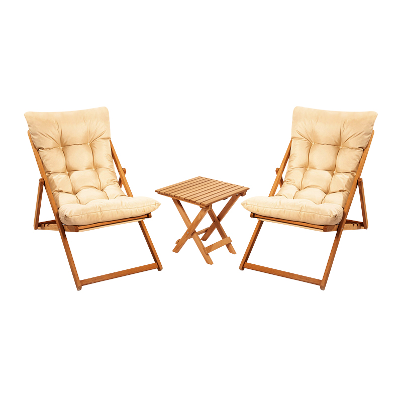 Milos Megapap wooden garden table and garden chairs set 3 pieces in natural - cream color