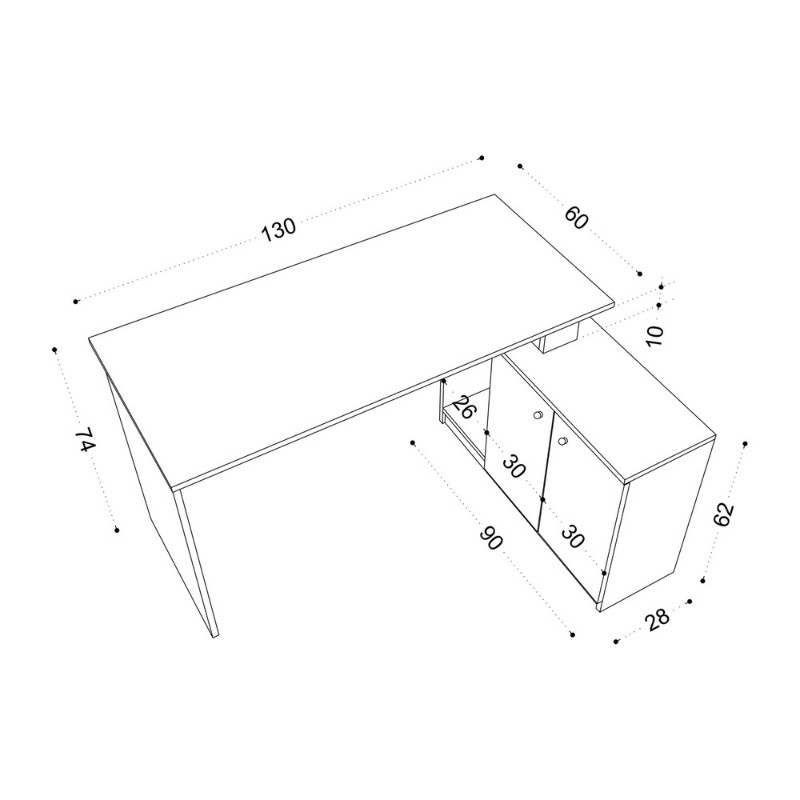 Γραφείο εργασίας Basak Megapap γωνιακό χρώμα λευκό 130x60x74εκ.