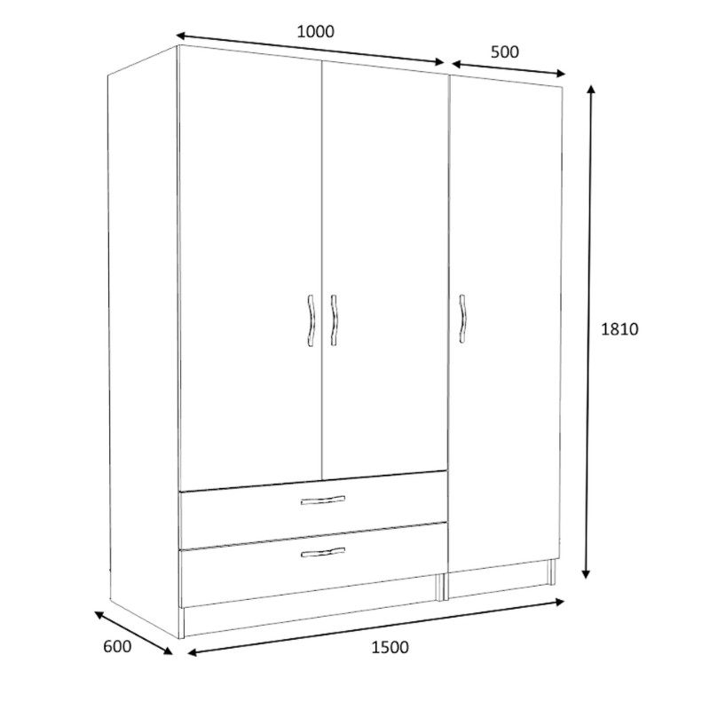 Ντουλάπα ρούχων Victoria Megapap τρίφυλλη με συρτάρια χρώμα καρυδί 150x60x181εκ.