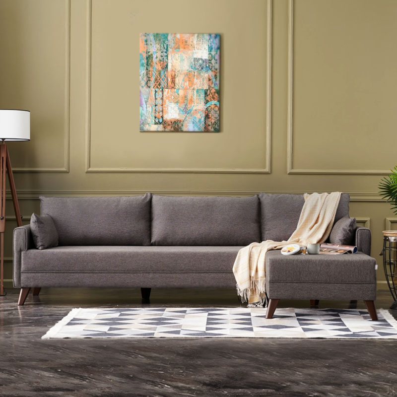 Bella Megapap fabric right corner sofa in brown color 275x165x85cm.