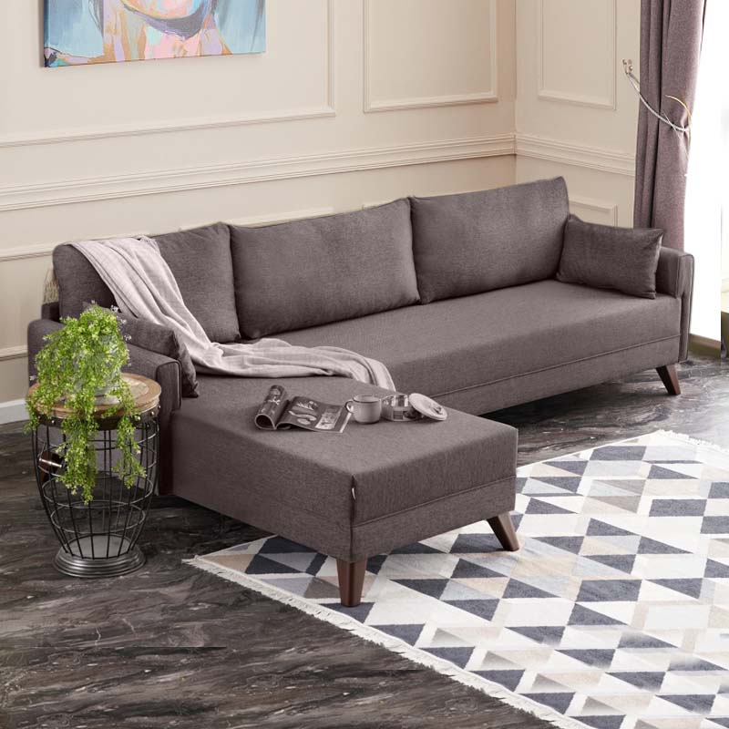 Bella Megapap fabric left corner sofa in brown color 275x165x85cm.