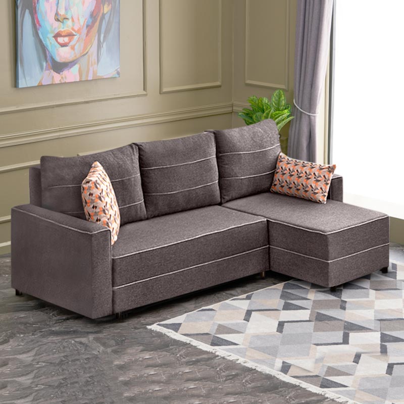 Ece Megapap fabric right corner sofa in brown color 242x150x88cm.